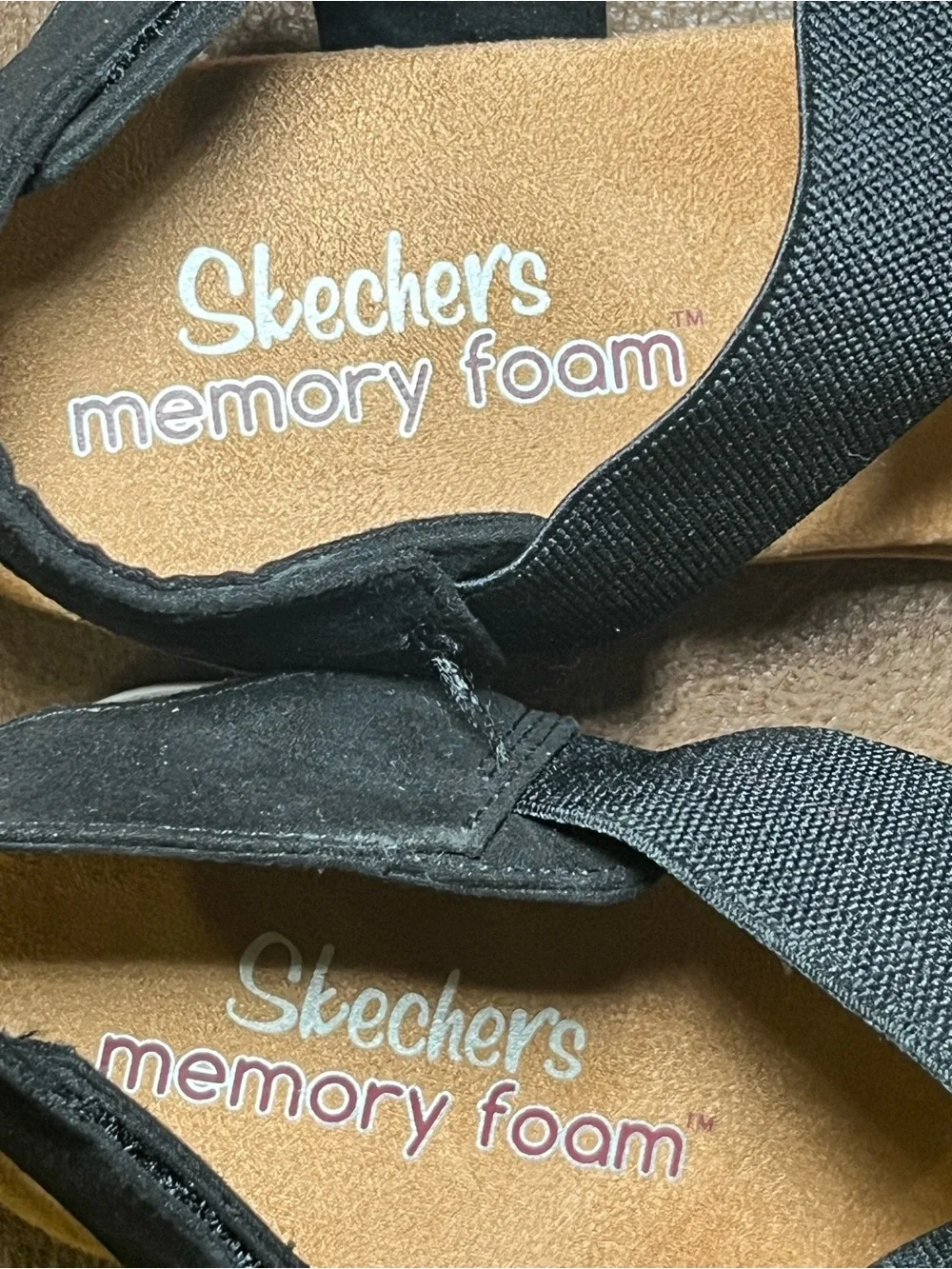 Skechers Sandals Womens 9 Desert Kiss Ankle Strap Black Stretch Wedge 56195S ***